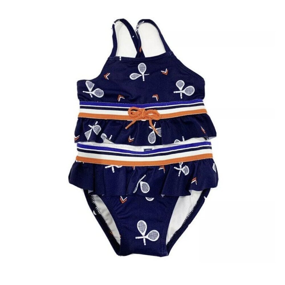 NWT JANIE AND JACK Navy Blue Ruffle Tennis Swimsuit Bikini  Size 12-18 Months - Picture 2 of 3